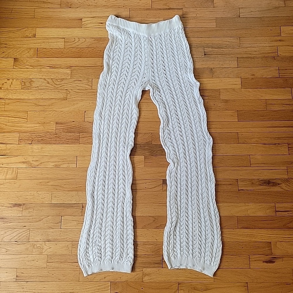Edikted‎ Elektra Sheer Open Knit High Rise Pull On Cover Up Pants White Beach